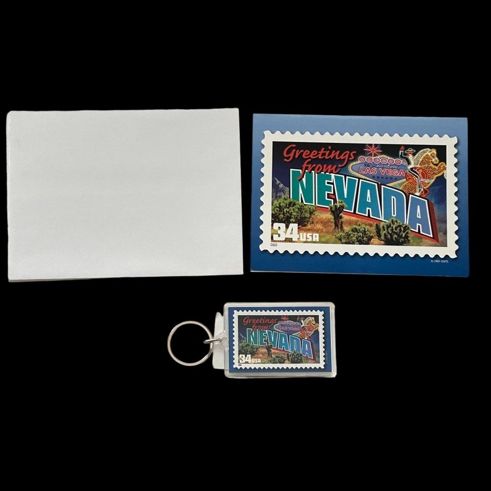 Lot of 5 USPS Greetings from Nevada Stamp Postcard Envelope & Keychain 34 Cent